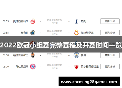 2022欧冠小组赛完整赛程及开赛时间一览